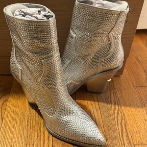 Azalea Wang | Soulard Silver Rhinestone Heeled Boot - 8.5